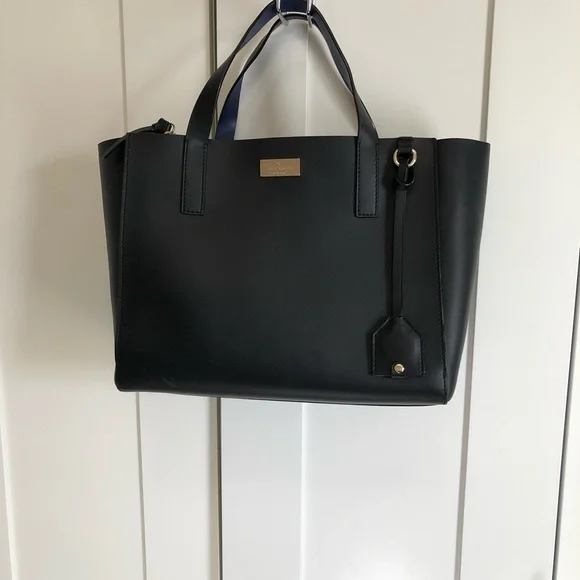 Kate Spade Black & Blue Top Handle Leather Tote Bag - Picture 1 of 16